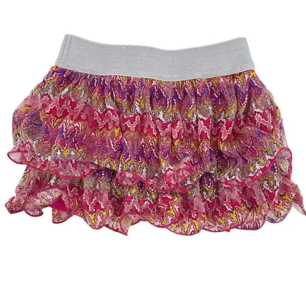 Justice Girl’s Multicolor Abstract Tiered Metallic Skater Tulle Skort Size 6
